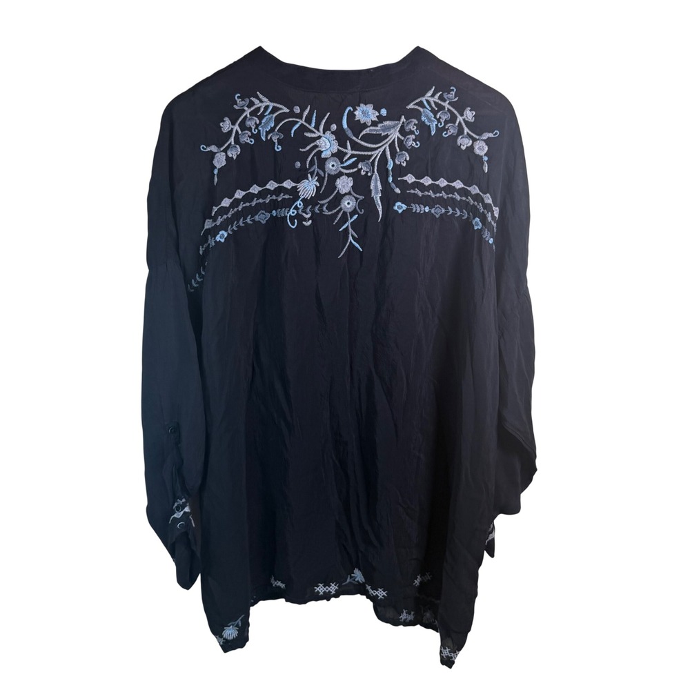 Johnny Was Embroidered Tunic Women XXL Black Floral Boho Peasant Whimsical Flowy - Picture 7 of 9